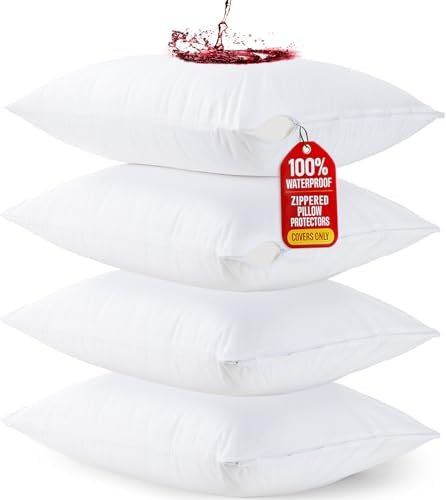 Utopia Bedding 4 Pack Pillow Protectors Waterproof Zipper Standard Size