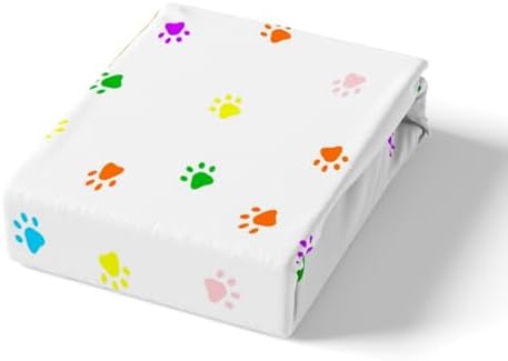Manfei Colorful Cat Paws Queen Fitted Sheet Set