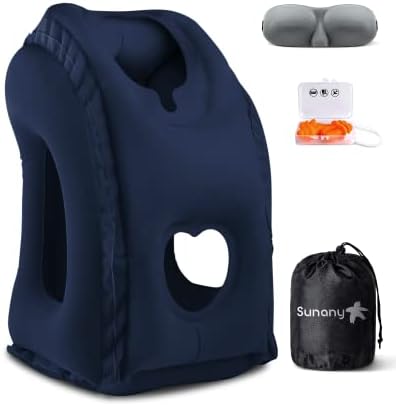 Sunany Inflatable Travel Pillow with Eye Mask and Earplugs Blue 1