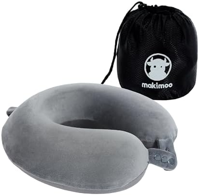 Makimoo Travel Neck Pillow with 5 Adjustable Snap Buttons Grey