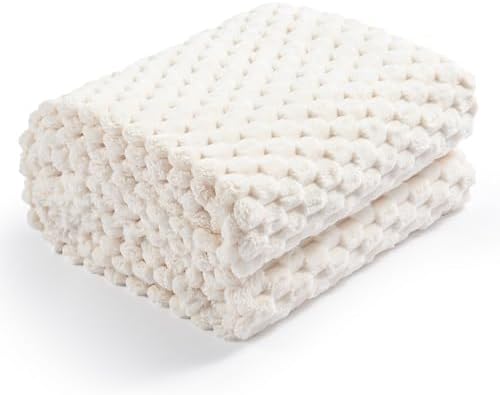 Excervent Flannel Fleece Throw Blanket - Ivory 50x70 Inches