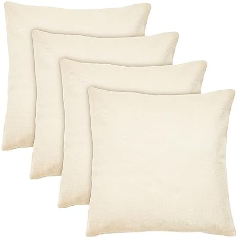 Juvale Canvas Pillow Covers - Cream 17x17 in Pack of 4 with Hidden Zipper
