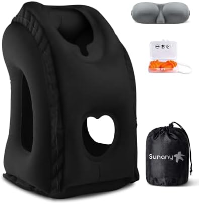 Sunany Inflatable Travel Pillow with Eye Mask and Earplugs Black