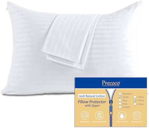 Precoco 100 Cotton Zipped Queen Pillow Protectors Set of 2