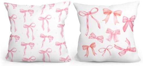 2 pcs Flannel Bow Throw Pillow Covers 18x18 Preppy Decor