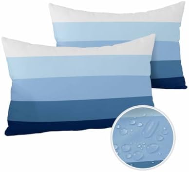 Waterproof Pillow Protector 2 Pack with Zipper Stripes Ombre Blue Gradient 12x20
