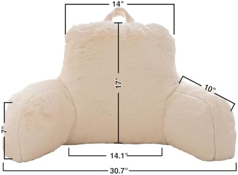 Holawakaka Faux Fur Bed Rest Pillow with Arms - Ivory