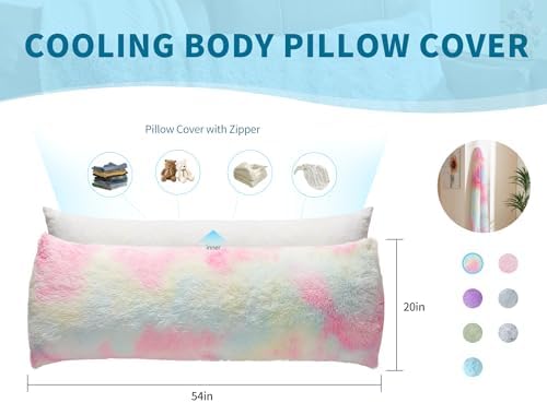 Cooling Body Pillow Cover Queen 20x54 Soft Fuzzy Zippered