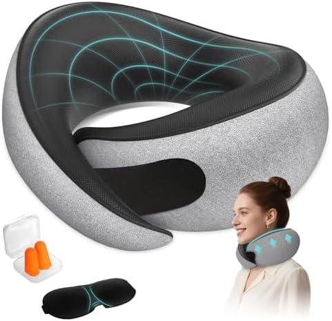 FIOGIKO Travel Neck Pillow with Eye Mask and Earplugs 1
