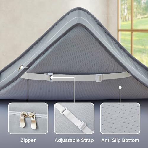 Jamdok 3 Inch Mattress Topper Cover with Zipper and Adjustable Straps