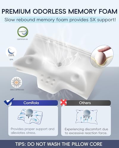 COMROLA Memory Foam Neck Pillow for Pain Relief and Comfort
