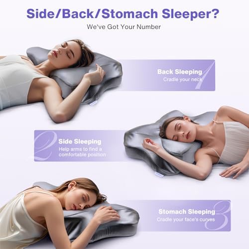 MIMCAT Cooling Neck Pillow with Memory Foam and Removable Satin Case