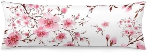 DINJUNA Pink Cherry Blossoms Body Pillow Cover 20x54