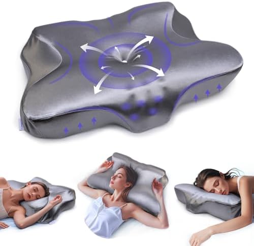 MIMCAT Cooling Neck Pillow with Memory Foam and Removable Satin Case