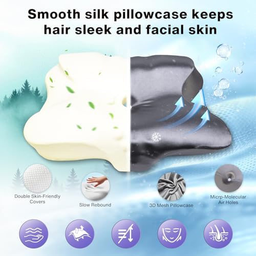 MIMCAT Cooling Neck Pillow with Memory Foam and Removable Satin Case