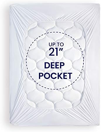SLEEP ZONE Mattress Pad Protector Quilted Elastic 21 Inch Deep White