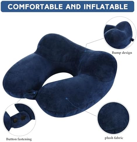 Sintuff 2 Pack Inflatable Neck Travel Pillow with Blindfold and Compact Bag