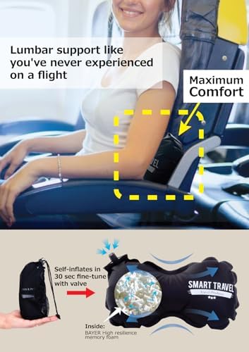 Smart Travel Inflatable Lumbar Support Pillow for Airplane Travel
