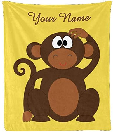 Custom Blanket with Name Cute Monkey Super Soft Fleece Throw