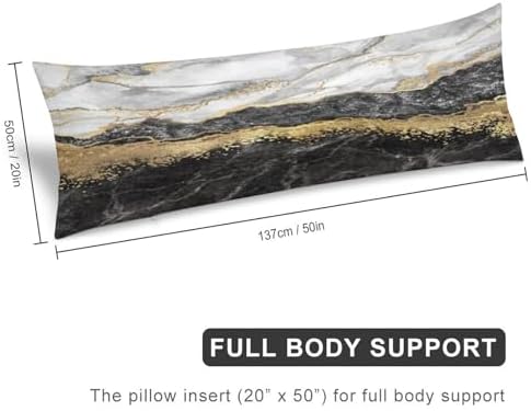 Black Gold Grey Marble Texture Navy Body Pillow Cover with Zipper