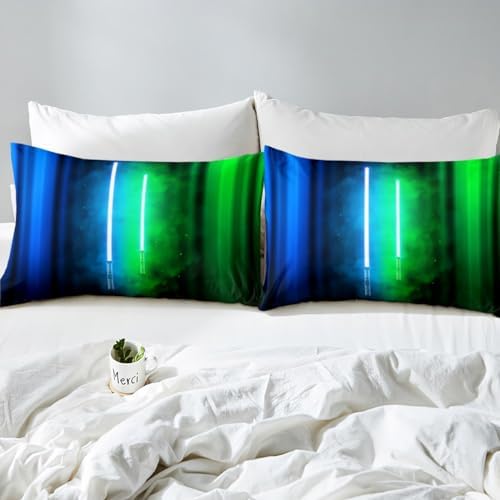 Castle Fairy Light Blue Green Lightsaber Sheet Set with 2 Pillowcases