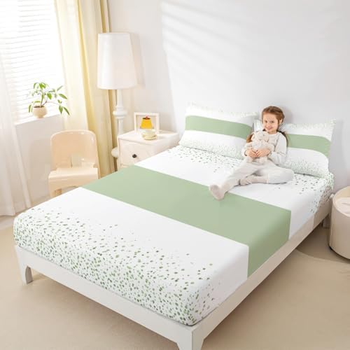 Castle Fairy White Green Fitted Sheet Twin Set with Pillowcase 1