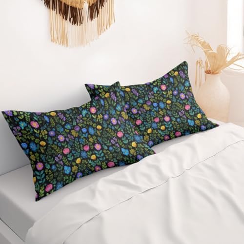 Boho Wildflowers Pillow Protectors Set of 2 with Zipper