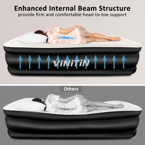 Vinitin Queen Air Mattress with Built in Pump 18 Elevated Black