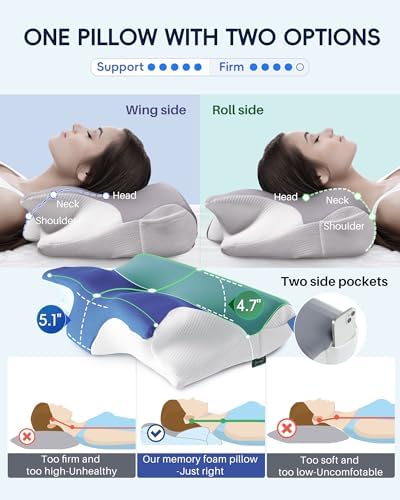 COMROLA Memory Foam Neck Pillow for Pain Relief and Comfort