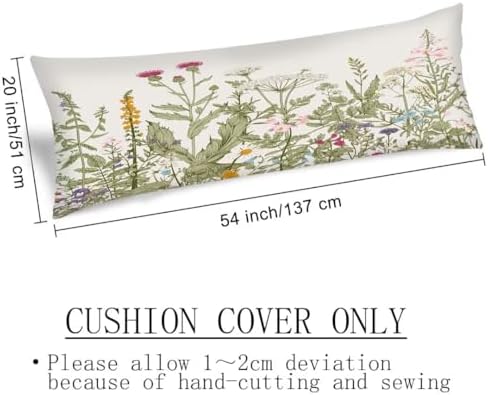 Spring Body Pillow Cover 20x54 Inches Sage Green Wildflower Decorative