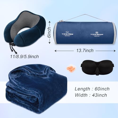 Travel Pillow and Blanket Set with Sleep Mask
