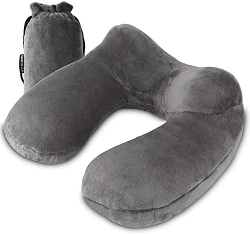 UROPHYLLA Inflatable Neck Pillow - Soft Velvet Compact Washable Travel Friendly