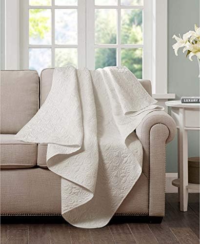 Madison Park Quebec Oversized Quilted Throw Ivory 60x70 1