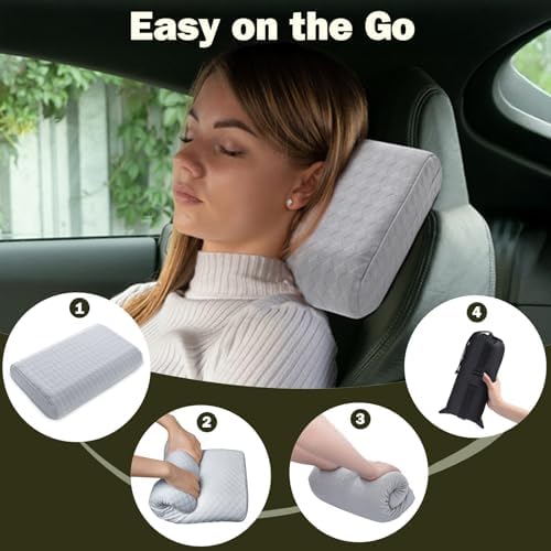 Vekkia Travel Pillow with Memory Foam Portable Compressible Washable Gray