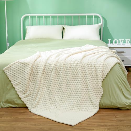 Excervent Flannel Fleece Throw Blanket - Ivory 50x70 Inches