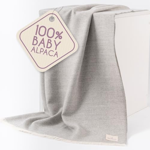 100 Baby Alpaca Throw Blanket with Silver Herringbone Fringes