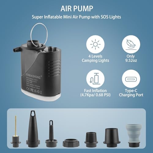 XINBAOHONG 3-in-1 Mini Air Pump with Camping Light