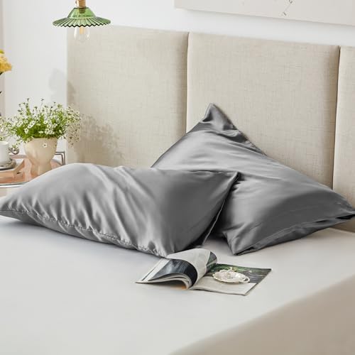 Loves Cabin Satin Pillowcase Set of 2 Queen Size Dark Grey