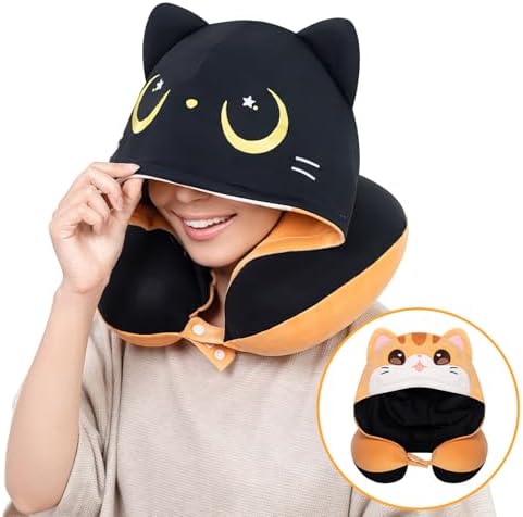 Mewaii Travel Neck Pillow with Double-Sided Hood