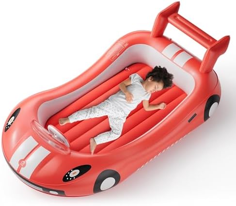 QPAU Inflatable Kids Bed with Sides - Racing Car Design