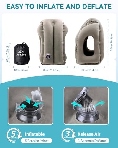 JefDiee Inflatable Travel Pillow for Airplanes and Trains