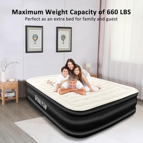Vinitin Queen Air Mattress with Built in Pump 18 Elevated Black