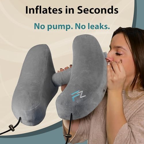 FLOWZOOM Air Inflatable Travel Pillow - H-Shape Hooded with 5 Snooze Modes