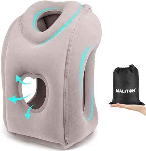 Maliton Inflatable Travel Pillow for Airplane Comfort Neck Support