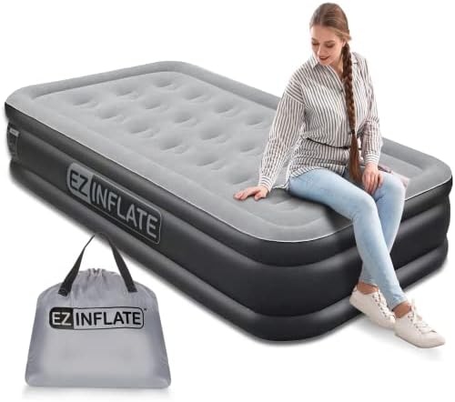EZ INFLATE Double High Luxury Air Mattress with Built In Pump 1