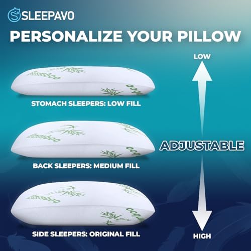 Sleepavo Adjustable Cooling Pillows Set of 2 Queen Size