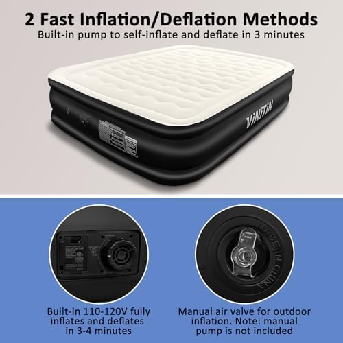Vinitin Queen Air Mattress with Built in Pump 18 Elevated Black