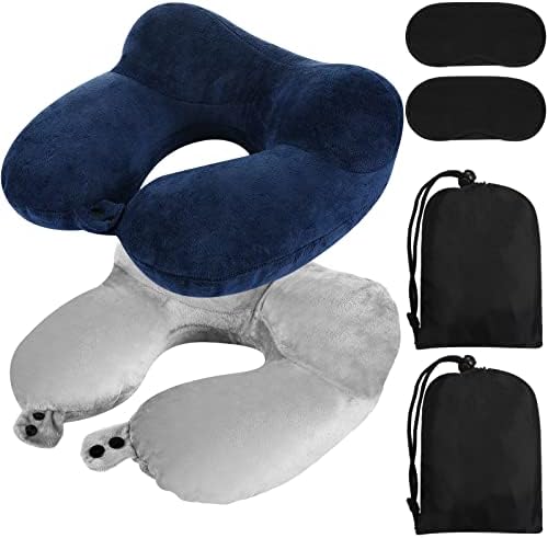 Sintuff 2 Pack Inflatable Travel Pillow with Blindfold and Compact Bag