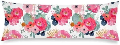 DINJUNA Pink Floral Body Pillow Cover 20x54 Inches