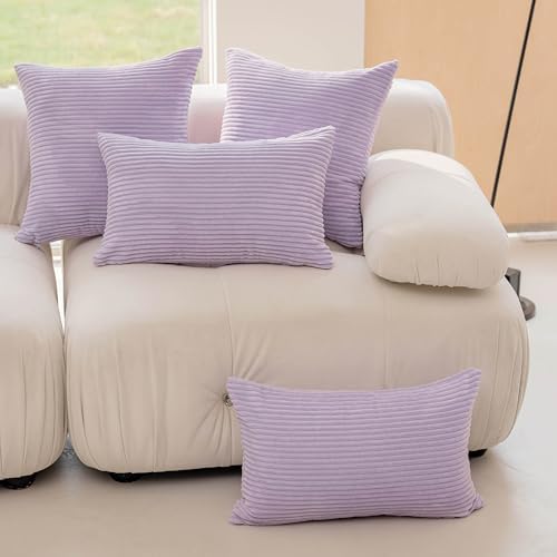 Demetex Purple Striped Corduroy Pillow Covers 18x18